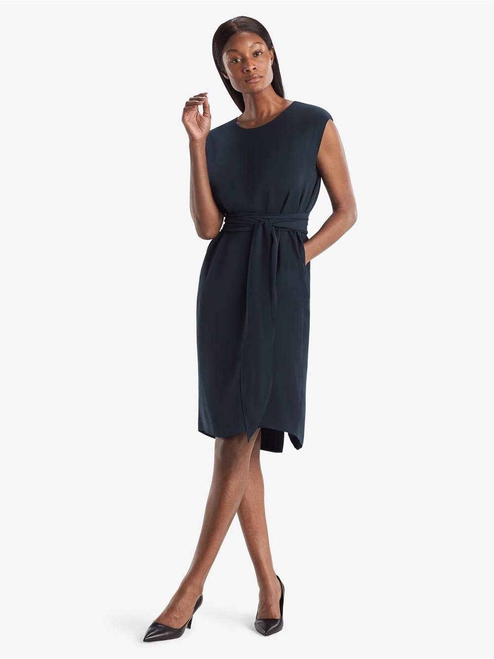 MM Lafleur The Nanette Dress Dark Spruce (Tie-Waist Midi Dress)
